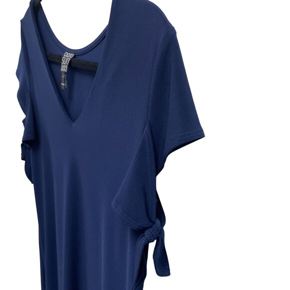 Clara Sun Woo Navy Blue Tie Short Sleeve V Neck Dress Size Small - Picture 2 of 4